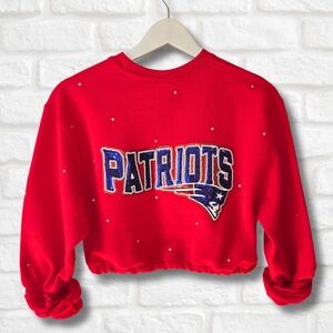 New England Patriots Rhinestone Crop Zip-Up Sweatshirt